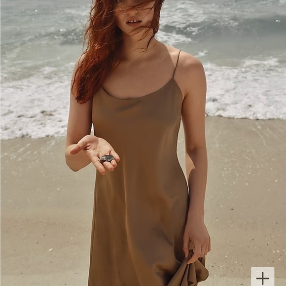 j crew Gwyneth slip dress in luster charmeuse camel - Picture 4 of 6